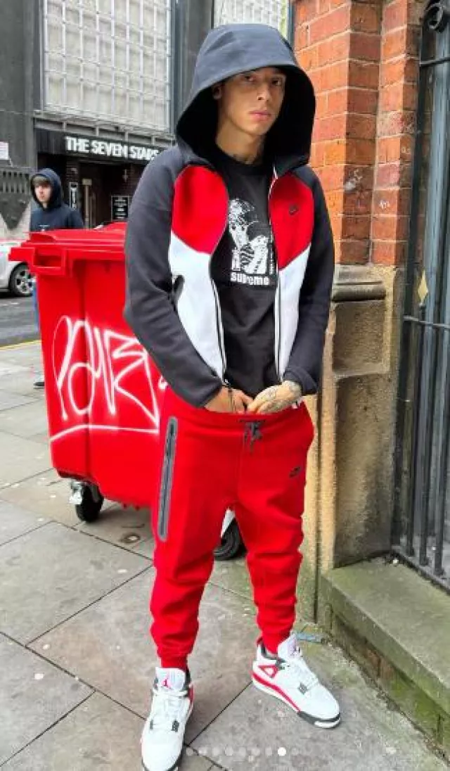 Nike Bright University Red Fleece Joggers worn by Central Cee on the Instagram account @centralcee