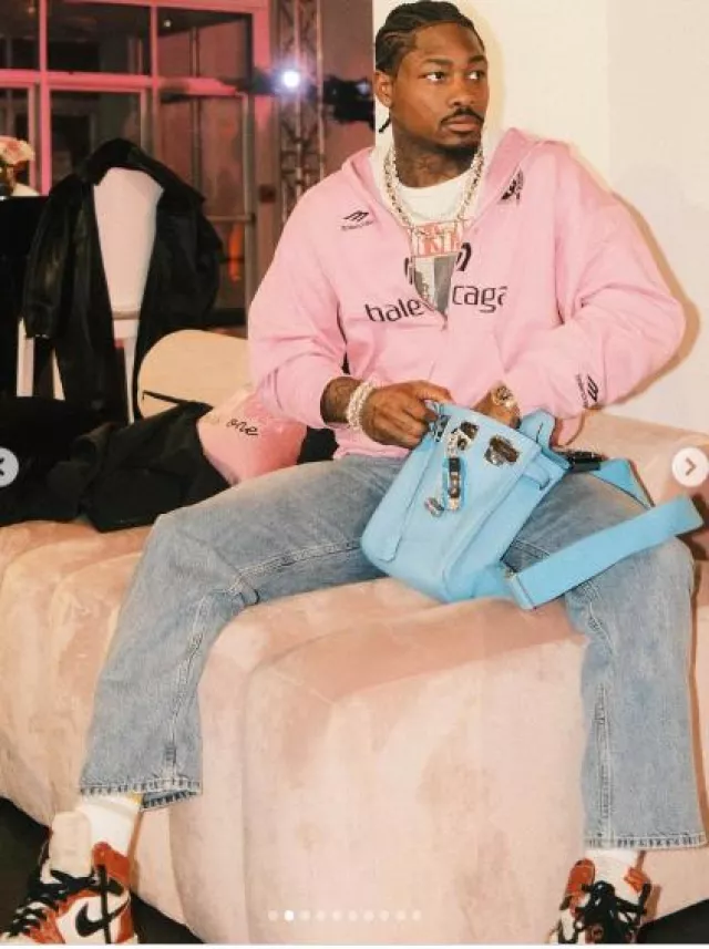 Her­mes Light Blue 'Hac a Dos' Sling Backpack worn by Stefon Diggs on the Instagram account @stefondiggs