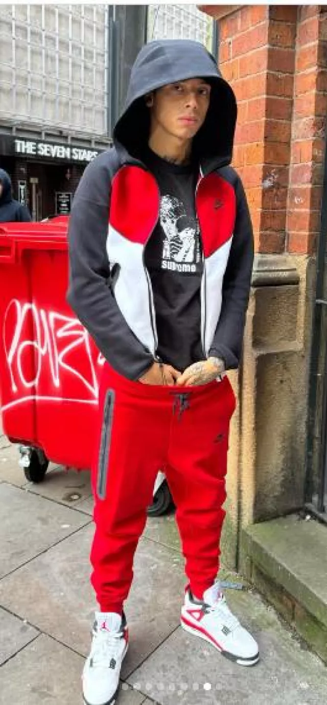 Nike Bright University Red Fleece Joggers worn by Central Cee on the Instagram account @centralcee