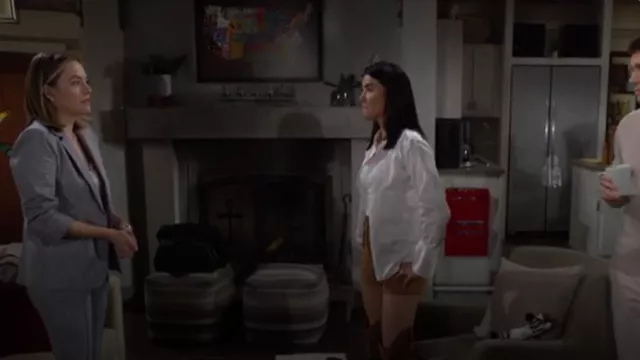 Los pantalones cortos con flecos de cuero Kooples usados por Steffy Forrester (Jacqueline MacInnes Wood) como se ve en The Bold and the Beautiful el 24 de abril de 2024
