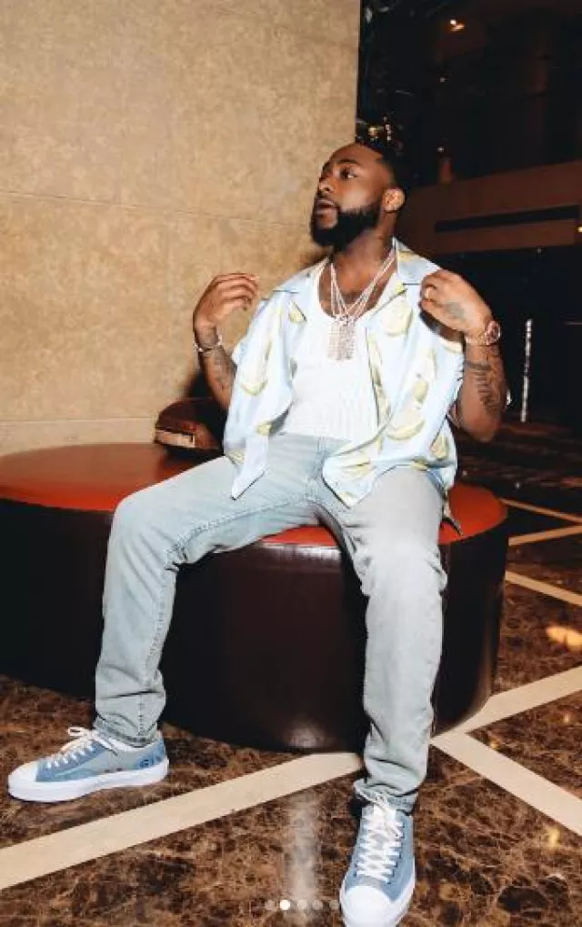 Givenchy Light Blue Canvas & Suede 'City' Sneakers worn by Davido on the Instagram account @davido