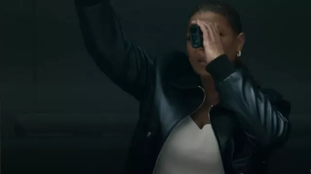 Celine Homme LEather Blouson Jacket worn by Robyn McCall (Queen Latifah) as seen in The Equalizer (S04E09)