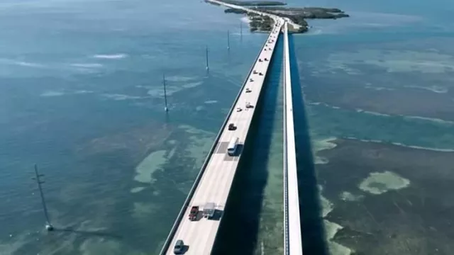 The Seven Mile Bridge in the Keys in Florida Crossed by bus by Dalton (Jake Gyllenhaal) in Road House movie location