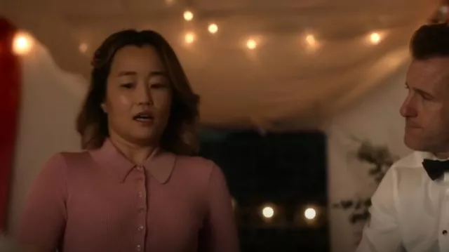 Maje Women's Sparkly Knit Polo Shirt worn by Helen Gale (Diana Bang) as seen in Alert: Missing Persons Unit (S02E10)