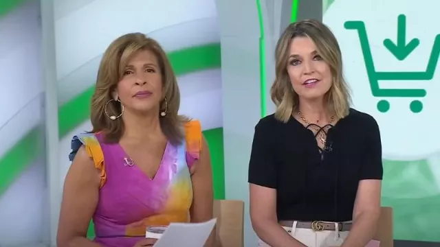 Nili Lotan Wells Lace Up Top worn by Savannah Guthrie as seen in Today on  May 17, 2024