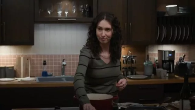 Nordstrom Signature Stripe Cashmere Olive Green Sweater worn by Hannah as seen in The Good Doctor (S07E09)