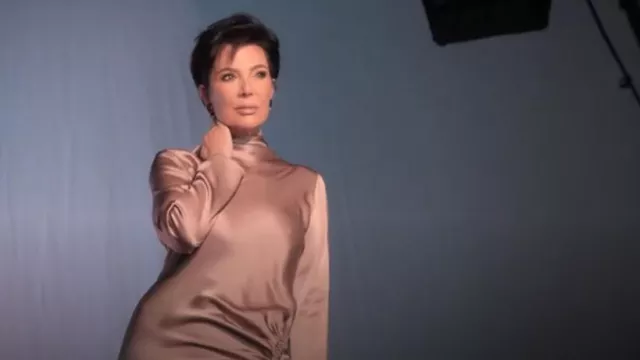 Lapointe Long-Sleeve Ruched Slit-Hem Double-Face Satin Bias Gown worn by Kris Jenner as seen in The Kardashians (S05E01)