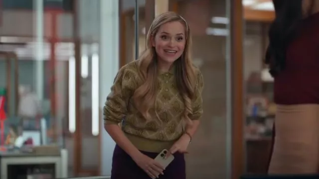 Simple Retro Ariana Iris Floral Sweater worn by Ainsley (Stephanie Styles) as seen in Loot (S02E09)