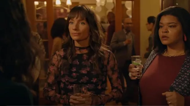 Free People Lady Lux Printed Layering Top in Black Combo worn by Victoria Sands (Grace Palmer) as seen in Animal Control (S02E09)