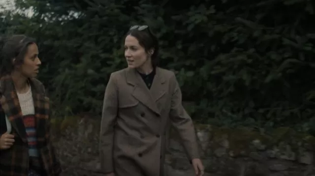 Sandro Raquel Double-Breasted Coat worn by Dove (Siobhán Cullen) as seen in Bodkin (S01E04)
