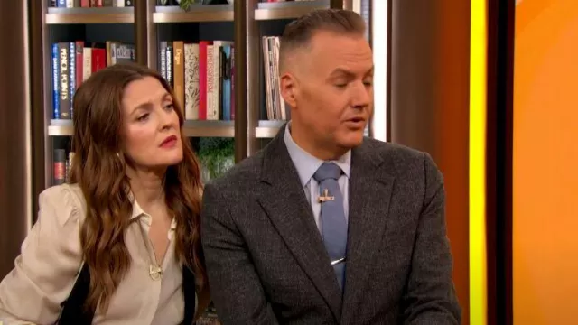 Max Mara Button Detailed Long-Sleeved Blouse worn by Drew Barrymore as seen in The Drew Barrymore Show on May 27, 2024