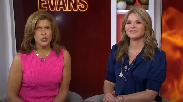 Cartolina Peggy Silk Top in Navy worn by Jenna Bush Hager as seen in Today with Hoda & Jenna on  May 27, 2024