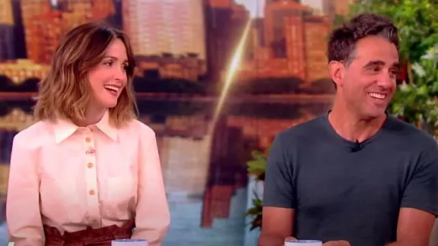 Zimmermann Natura Shrunken Shirt worn by Rose Byrne as seen in The View on  May 28, 2024
