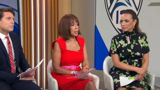 Roland Mouret Wool Crepe Asymmetric Midi Dress worn by Gayle King as seen in CBS Mornings on May 24, 2024
