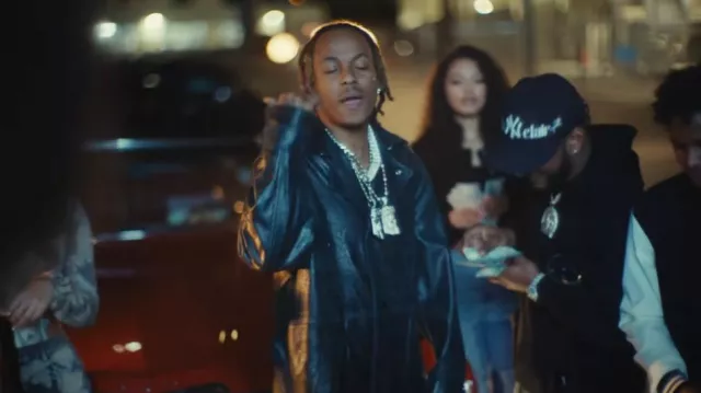 Rich The Kid Wardrobe: Leather Trench Coat worn by him in Band Man (Official Music Video)