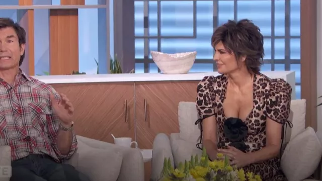 Robe midi en sergé de soie ceinturée à manches bouffantes Rodarte portée par Lisa Rinna comme on le voit dans The Talk le 9 mai 2024