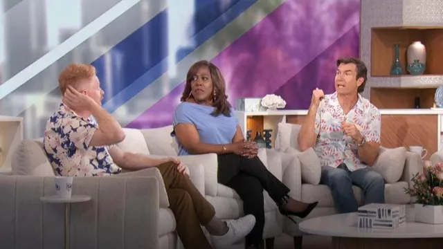 Double Rainbouu Short Sleeve Hawaiian Shirt worn by Jesse Tyler Ferguson as seen in The Talk on June 4, 2024