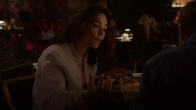 Theory Varsity Jacket worn by Amanda Lucas (Alice Braga) as seen in Dark Matter (S01E06)