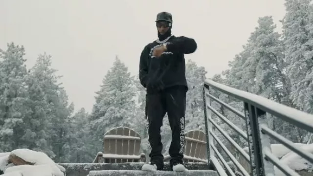 Sudadera con capucha Triple Cross de cachemira negra Chrome Hearts usada por Key Glock en Key Glock - F**k Around & Find Out (Video oficial)