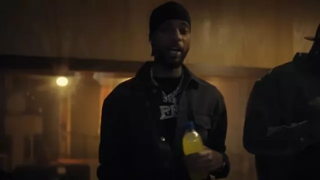 Loewe Black Anagram-Elbow Denim Jacket worn by Key Glock in Key Glock - F**k Around & Find Out (Official Video)