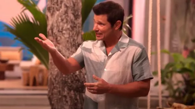 Camisa de campamento con estampado abstracto de algodón y lino para hombre Zegna usada por Nick Lachey como se ve en Perfect Match (T02E03)