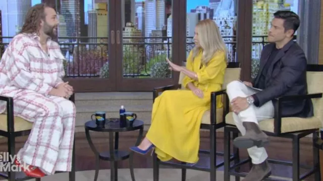 Mules à talons chatons Ferragamo portées par Jonathan Van Ness vues dans LIVE with Kelly and Mark le 4 juin 2024