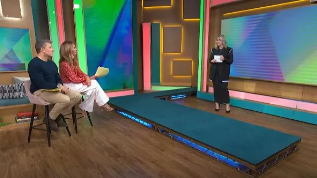 Sosandar White Palazzo Pintuck Jeans worn by Cat Deeley as seen in This Morning on 30 April,2024