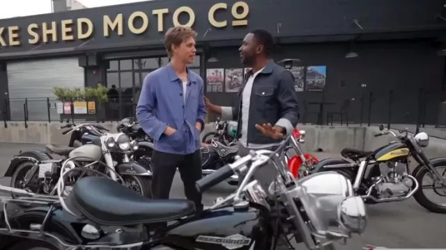 Helmut Lang Cuffed Raw Denim Trucker Jacket worn by Justin Sylvester as seen in Today with Hoda & Jenna on June 10, 2024