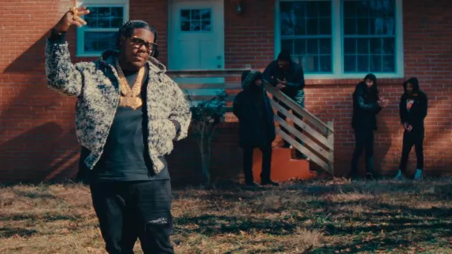 Givenchy Beige & Black Shredded Camo Jacket worn by Byron Messia in Byron Messia, Lil Baby, Rvssian - Choppa (Official Music Video)