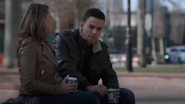 Levi's Faux Leather Sherpa-Lined Stand-Collar Aviator Bomber Jacket worn by Dru Tejada (Lovell Adams-Gray) as seen in Power Book II: Ghost (S04E01)