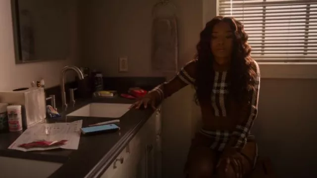 Burberry Exaggerated Check Cropped Jumper worn by Diana Tejada (LaToya Tonodeo) as seen in Power Book II: Ghost (S04E02)