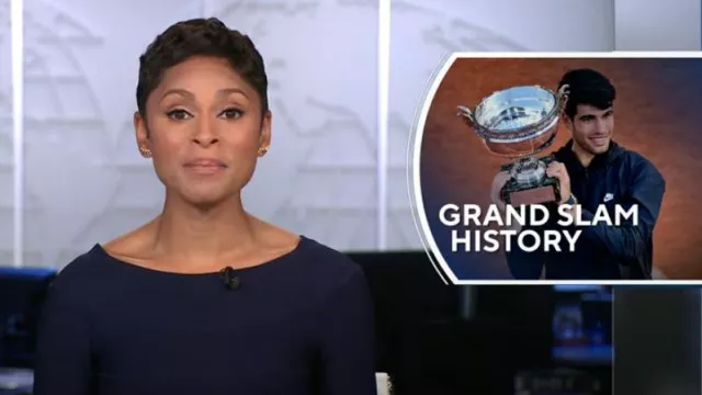 Herve Leger Fluted Bandage Dress worn by Jericka Duncan as seen in CBS Evening News on June 10, 2024