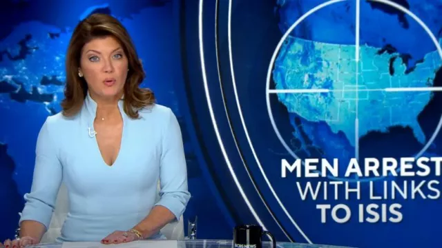Robe Kensington Halo noire portée par Norah O’Donnell telle que vue dans CBS Evening News le 11 juin 2024