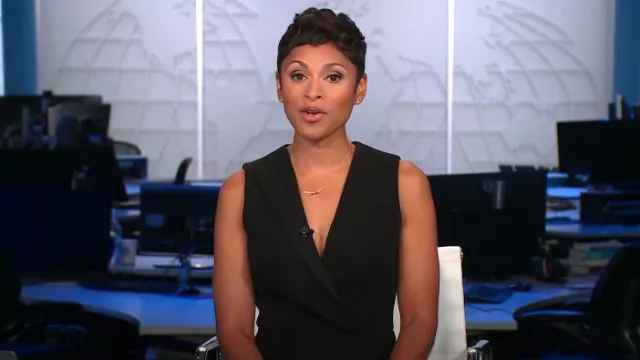 Vestido ajustado con costuras de Ted Baker Tilolah usado por Jericka Duncan como se ve en CBS Evening News el 17 de junio de 2024