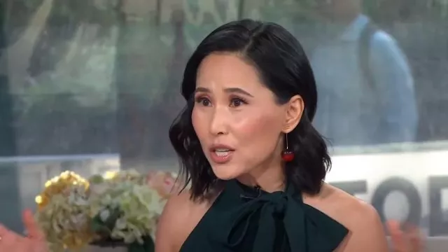 Vince Camuto Bow Neck Stretch Crepe Jumpsuit worn by Vicky Nguyen as seen in Today on June 18, 2024