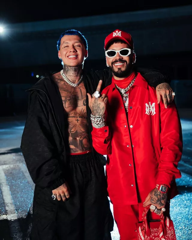 Amiri Red & White-MA Coach Jacket worn by Anuel AA on the Instagram account @blessd
