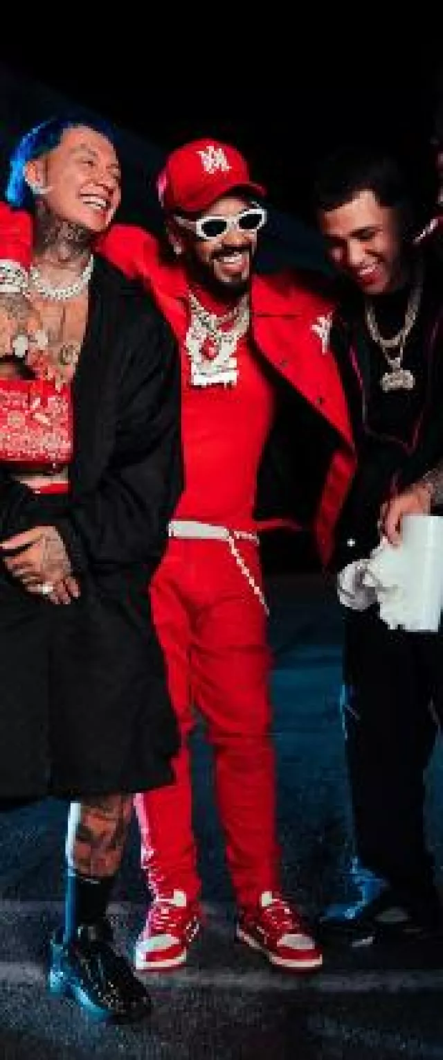 Amiri White & Two-Tone Red 'Skel-Top' Sneakers worn by Anuel AA on the Instagram account @blessd