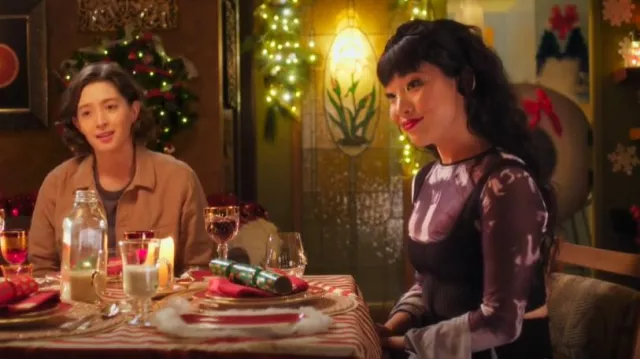Hs Aesthetic T-Shirt Y2K T-Shirt Cyber Style Printed Crew Neck Flared Long Sleeve Top worn by Nikki (Christin Park) as seen in Reginald the Vampire (S02E07)