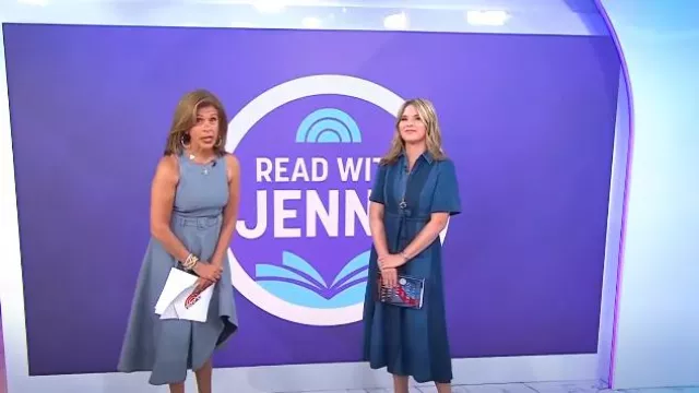 Prabal Gurung Collective Denim Patchwork Midi Dress worn by Jenna Bush Hager as seen in Today on June 20, 2024