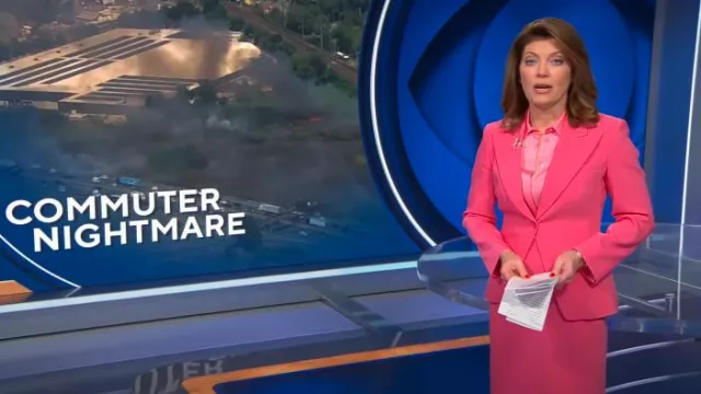 Michael Kors Collection Crepe Slit Pencil Skirt worn by Norah O'Donnell as seen in CBS Evening News on June 20, 2024