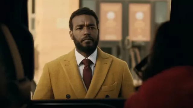 Todd Snyder Italian Boucle Double Breasted Topcoat in Chartreuse worn by Luke James as seen in The Chi