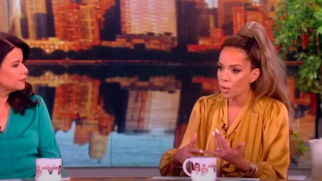 Zimmermann Billow Bussy Bow Belted Silk Satin Midi Dress worn by Sunny Hostin as seen in The View on June 21, 2024