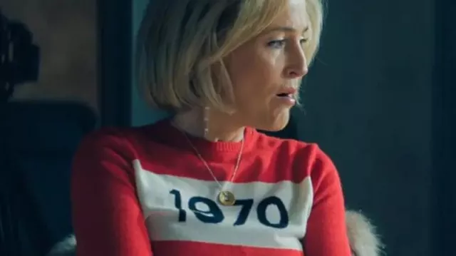 Scoop Movie Outfits: Gillian Anderson is wearing Bella Freud 1970 Jumper to portray Emily Maitlis
