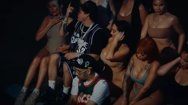 Supreme Black & Purple Star Basketball Shorts worn by Ohgeesy in Shoreline Mafia - Work (OHGEESY & FENIX FLEXIN) [Official Music Video]