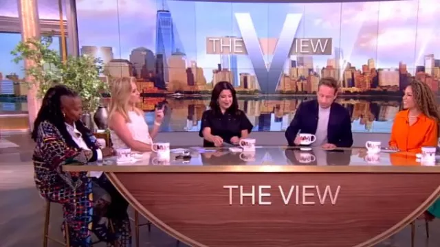 Lena Geometric Lace Cotton Tank Top worn by Sara Haines as seen in The View on  June 24, 2024