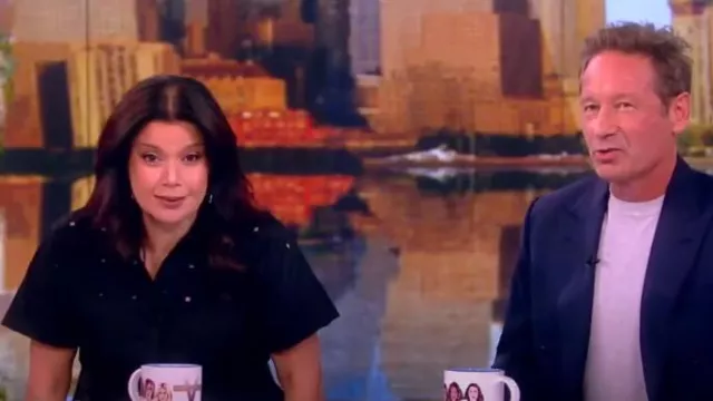 Lafayette 148 Eyelet-Embroidered Cotton Midi Shirtdress worn by Ana Navarro as seen in The View on June 24, 2024