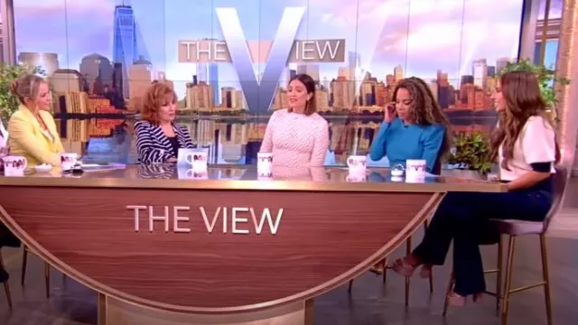 Staud Altea Two-Tone Waffle-Knit Short-Sleeve Polo Sweater worn by Alyssa Farah as seen in The View on June 25, 2024