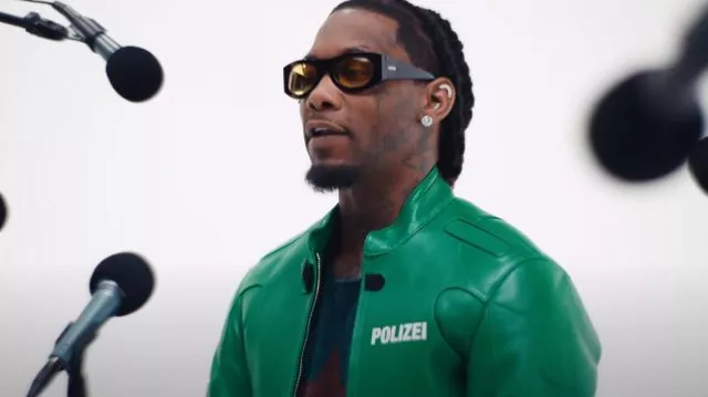 Vetements Green Leather Polizei Moto Jacket Worn By Offset In Offset X ...