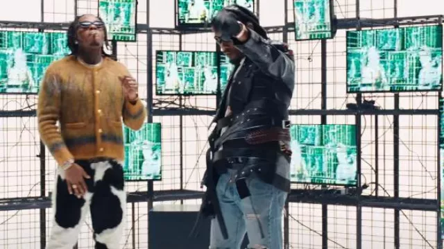 Junya Watanabe Black Belt Strap Leather Jacket worn by Offset in Offset x Gunna - Style Rare