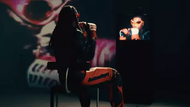 Mui Mui Red, Black & White Leather Padded Gloves worn by Offset in Offset x Gunna - Style Rare